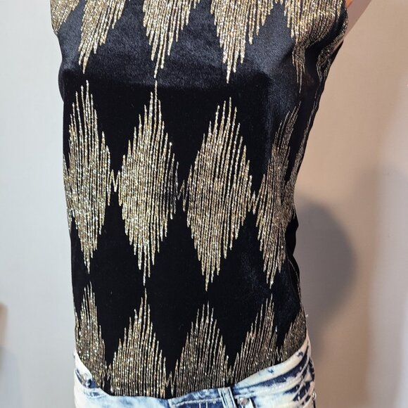 Vintage Fashion Bug Black Velvet Gold Gilded Glitter Top Art Deco 1920s Y2K - Picture 3 of 10